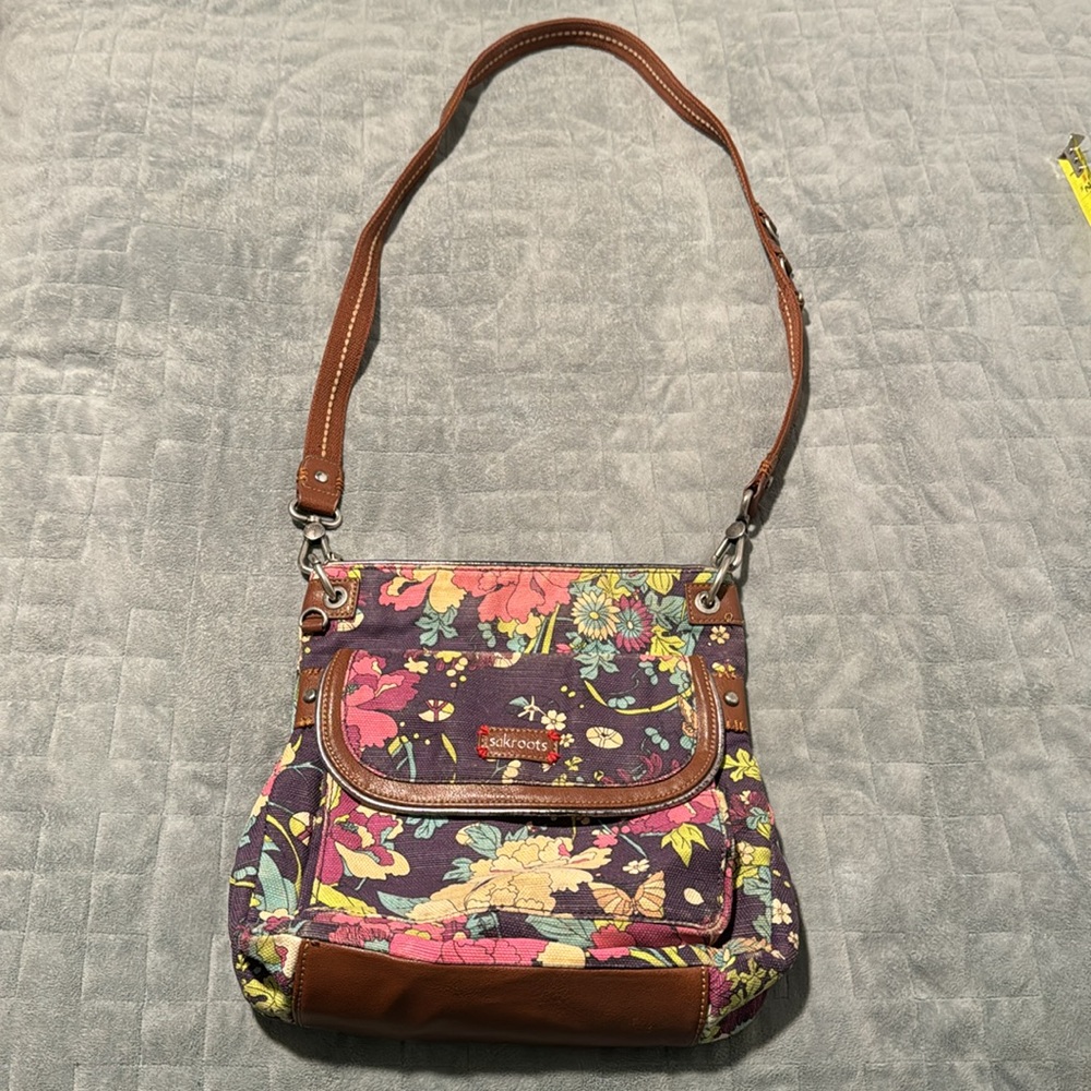 Sakroots Floral Purse, Handbag, Brown, Purple, Butterflies, Boho